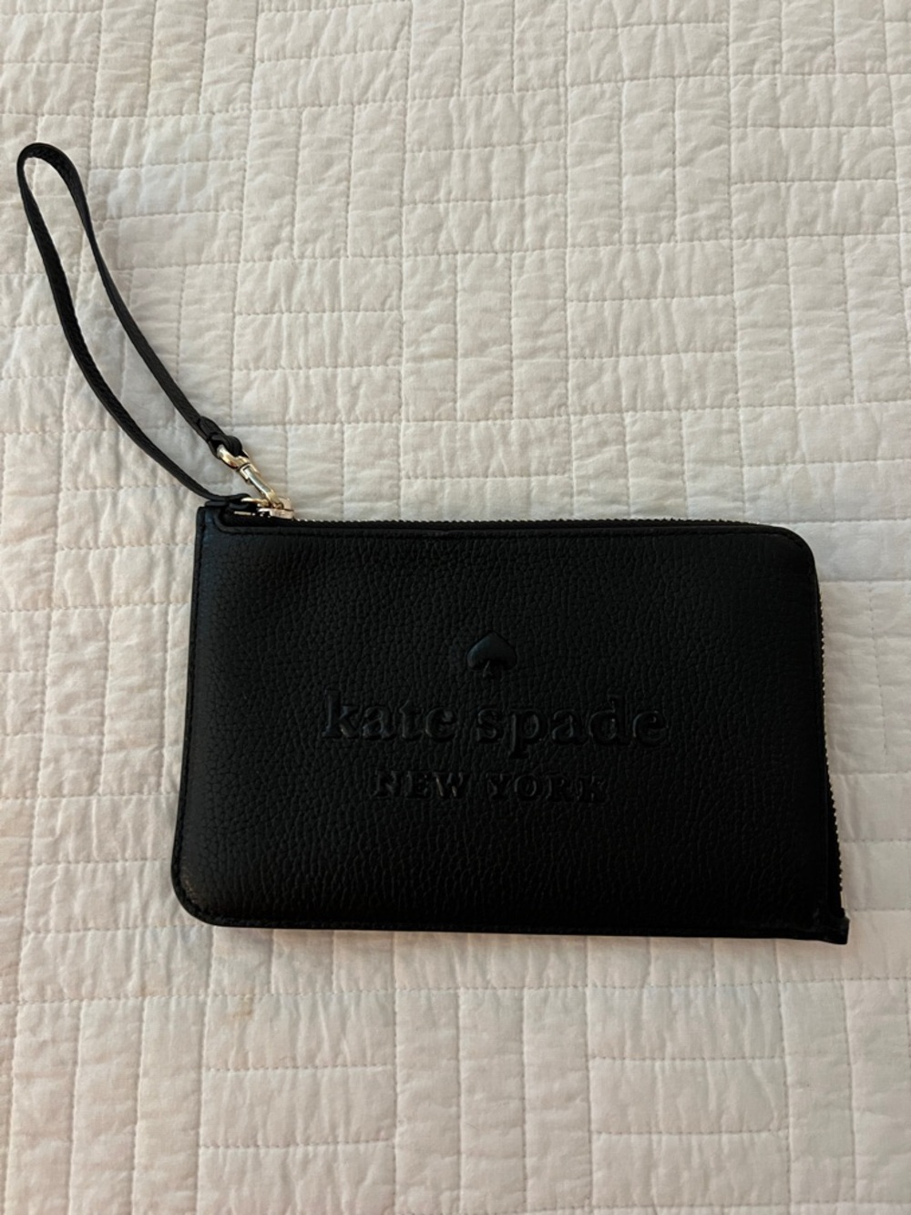 kate spade Black Leather Wristlet with Gold Hardware